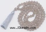 GMN1031 Hand-knotted 8mm, 10mm matte grey agate 108 beads mala necklace with tassel