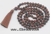 GMN1033 Hand-knotted 8mm, 10mm matte red tiger eye 108 beads mala necklace with tassel