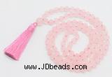 GMN1037 Hand-knotted 8mm, 10mm matte rose quartz 108 beads mala necklace with tassel