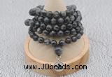 GMN1136 Hand-knotted 8mm, 10mm black labradorite 108 beads mala necklaces with charm