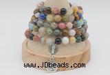 GMN1150 Hand-knotted 8mm, 10mm mixed gemstone 108 beads mala necklaces with charm