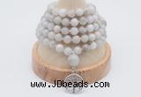 GMN1183 Hand-knotted 8mm, 10mm white crazy agate 108 beads mala necklaces with charm