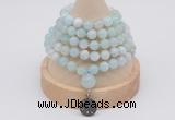 GMN1192 Hand-knotted 8mm, 10mm sea blue banded agate 108 beads mala necklaces with charm