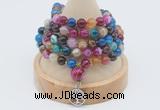 GMN1199 Hand-knotted 8mm, 10mm colorfull banded agate 108 beads mala necklaces with charm