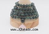 GMN1205 Hand-knotted 8mm, 10mm moss agate 108 beads mala necklaces with charm