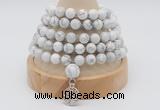 GMN1245 Hand-knotted 8mm, 10mm white howlite 108 beads mala necklaces with charm