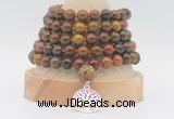 GMN1282 Hand-knotted 8mm, 10mm red moss agate 108 beads mala necklace with charm