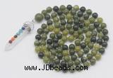 GMN1435 Hand-knotted 8mm, 10mm Canadian jade 108 beads mala necklace with pendant