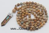 GMN1443 Hand-knotted 8mm, 10mm picture jasper 108 beads mala necklace with pendant