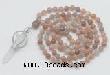 GMN1466 Hand-knotted 8mm, 10mm moonstone 108 beads mala necklace with pendant