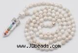 GMN1481 Hand-knotted 8mm, 10mm white howlite 108 beads mala necklace with pendant