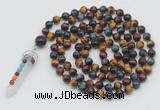 GMN1492 Hand-knotted 8mm, 10mm colorfull tiger eye 108 beads mala necklace with pendant