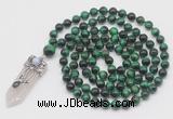 GMN1496 Hand-knotted 8mm, 10mm green tiger eye 108 beads mala necklace with pendant