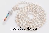 GMN1515 Hand-knotted 8mm, 10mm faceted Tibetan agate 108 beads mala necklace with pendant