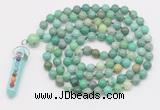 GMN1524 Hand-knotted 8mm, 10mm grass agate 108 beads mala necklace with pendant