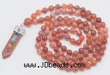 GMN1526 Hand-knotted 8mm, 10mm fire agate 108 beads mala necklace with pendant