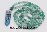 GMN1528 Hand-knotted 8mm, 10mm green banded agate 108 beads mala necklace with pendant