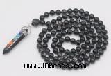 GMN1529 Hand-knotted 8mm, 10mm black banded agate 108 beads mala necklace with pendant