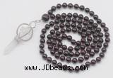 GMN1542 Hand-knotted 8mm, 10mm garnet 108 beads mala necklace with pendant