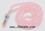 GMN1544 Hand-knotted 8mm, 10mm rose quartz 108 beads mala necklace with pendant