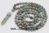 GMN1548 Hand-knotted 8mm, 10mm African turquoise 108 beads mala necklace with pendant