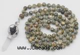 GMN1549 Hand-knotted 8mm, 10mm rhyolite 108 beads mala necklace with pendant