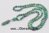 GMN1604 Hand-knotted 6mm grass agate 108 beads mala necklace with pendant