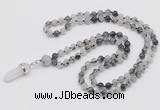 GMN1623 Hand-knotted 6mm black rutilated quartz 108 beads mala necklace with pendant