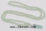 GMN1624 Hand-knotted 6mm prehnite 108 beads mala necklace with pendant