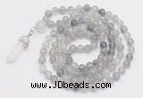 GMN1646 Hand-knotted 6mm cloudy quartz 108 beads mala necklaces with pendant