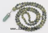 GMN1650 Hand-knotted 6mm Canadian jade 108 beads mala necklaces with pendant