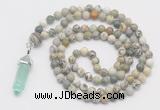 GMN1656 Hand-knotted 6mm artistic jasper 108 beads mala necklaces with pendant