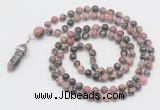 GMN1663 Hand-knotted 6mm rhodonite 108 beads mala necklaces with pendant