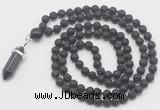 GMN1672 Hand-knotted 6mm black lava 108 beads mala necklaces with pendant