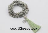 GMN1778 Knotted 8mm, 10mm artistic jasper 108 beads mala necklace with tassel & charm