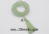 GMN1817 Knotted 8mm, 10mm prehnite 108 beads mala necklace with tassel & charm