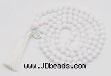 GMN1841 Hand-knotted 8mm candy jade 108 beads mala necklace with tassel & charm