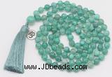 GMN1865 Knotted 8mm, 10mm peafowl agate 108 beads mala necklace with tassel & charm