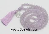 GMN1885 Knotted 8mm, 10mm lavender amethyst 108 beads mala necklace with tassel & charm