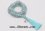 GMN2024 Knotted 8mm, 10mm matte amazonite 108 beads mala necklace with tassel & charm