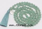 GMN2033 Knotted 8mm, 10mm matte green aventurine 108 beads mala necklace with tassel & charm