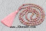 GMN205 Hand-knotted 6mm pink wooden jasper 108 beads mala necklaces with tassel