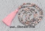 GMN209 Hand-knotted 6mm pink zebra jasper 108 beads mala necklaces with tassel