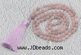 GMN215 Hand-knotted 6mm Madagascar rose quartz 108 beads mala necklaces with tassel