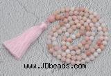 GMN218 Hand-knotted 6mm pink opal 108 beads mala necklaces with tassel