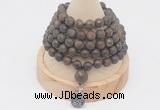 GMN2217 Hand-knotted 8mm, 10mm matte bronzite 108 beads mala necklace with charm