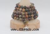 GMN2226 Hand-knotted 8mm, 10mm matte picasso jasper108 beads mala necklace with charm