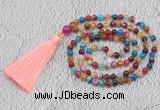 GMN229 Hand-knotted 6mm mixed banded agate 108 beads mala necklaces with tassel