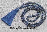 GMN239 Hand-knotted 6mm dumortierite 108 beads mala necklaces with tassel