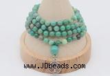 GMN2403 Hand-knotted 6mm grass agate 108 beads mala necklace with charm